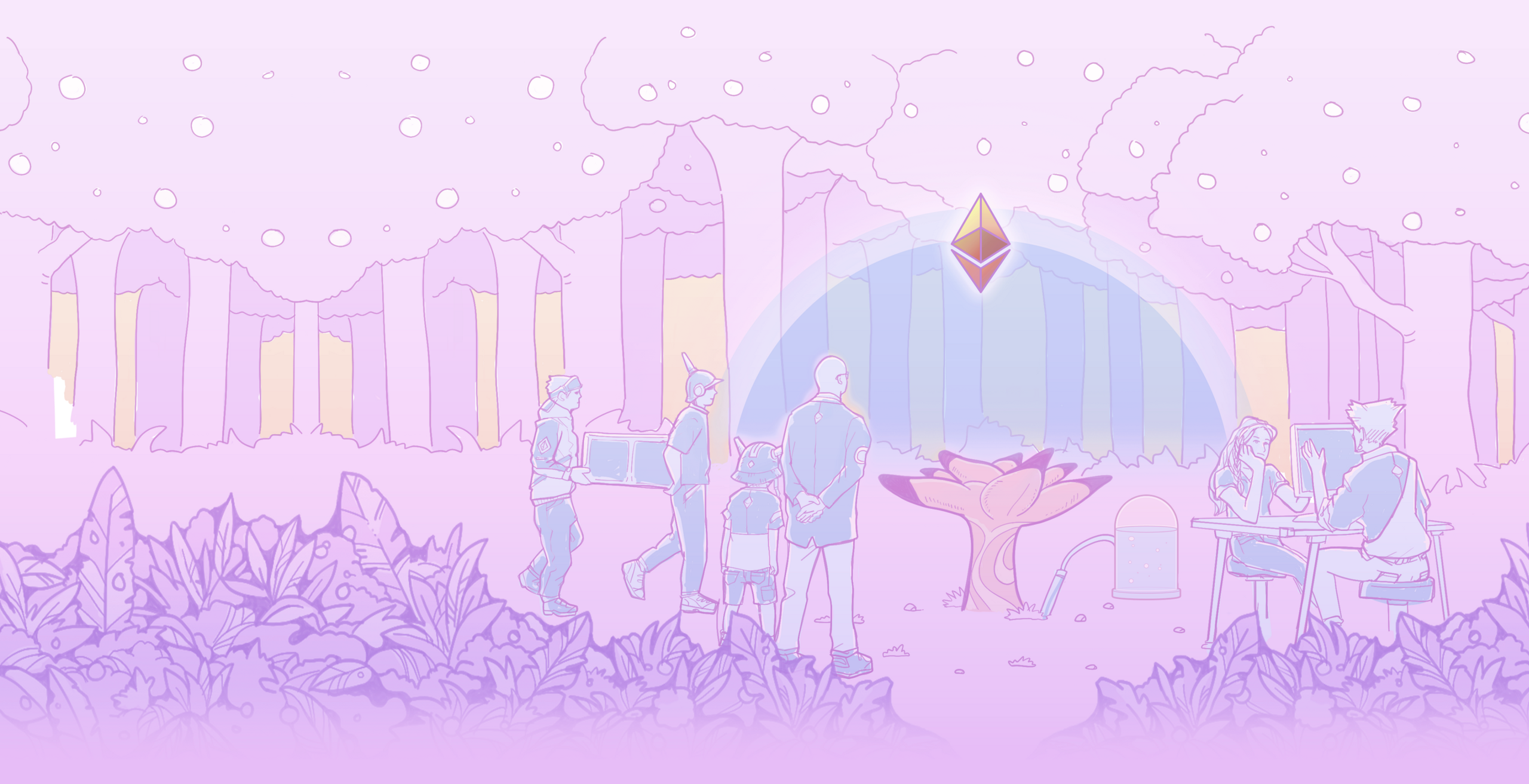 People gathered around the Ethereum tree